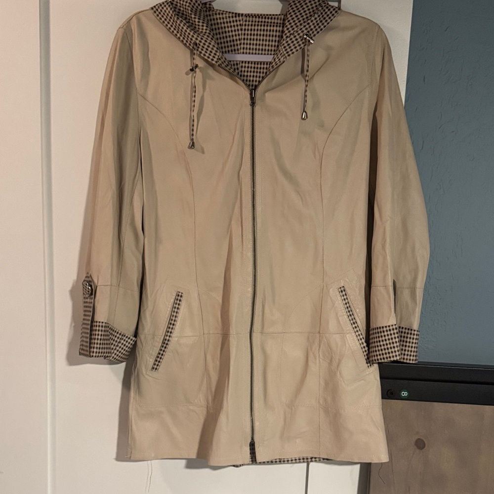 Women's Reversible Beige and Check Leather Jacket